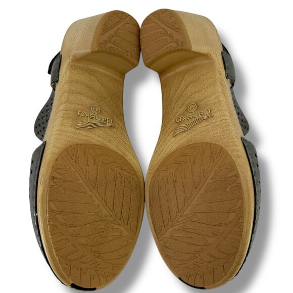 Dansko Teagan Silver Gunmetal Open Peeptop Heels Sandals Size 41 10.5 11 Block - Picture 10 of 10